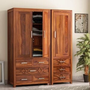 KARINA FURNITURE Wooden Wardrobe for Clothes | Sheesham Wood 8-Drawer Wardrobe with 7 Shelves & Locker Storage | Solid Wood Large Cupboard Almirah: Storage Cabinet for Your...