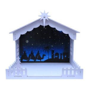 CARPENTA Christmas Crib Multiwood Christmas Home Decor 1006, White, Height 37cm X Length 44cm
