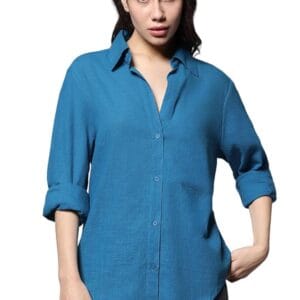 HIGH STAR Women's Solid Oversized Fit Shirt