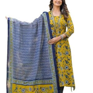 KLOSIA Viscose Women Block Printed Anarkali Kurta And Pant Set With Dupatta |Kurta Set For Women |Kurta Set With Dupatta For Women | Suit Set | Embroidery | Ethnic Set | Printed...