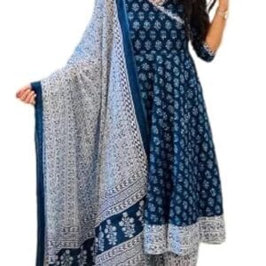 KLOSIA Women's Rayon Anarkali Kurta Pant and Dupatta Set