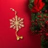 Wanna Party Gold Christmas Snowflakes Hanging Ornaments, Gliiter Gold Reusable Double Sided Snowflake Hanging with Bells for Winter Christmas Tree Decorations-1 PC